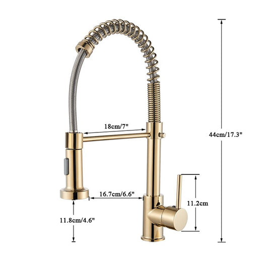 Golden Kitchen Spring Faucet Brass Deck Mount 360 Degree Rotate Stream &amp; Sprayer Nozzle Hot Cold Mixer Vanity Sink Tap