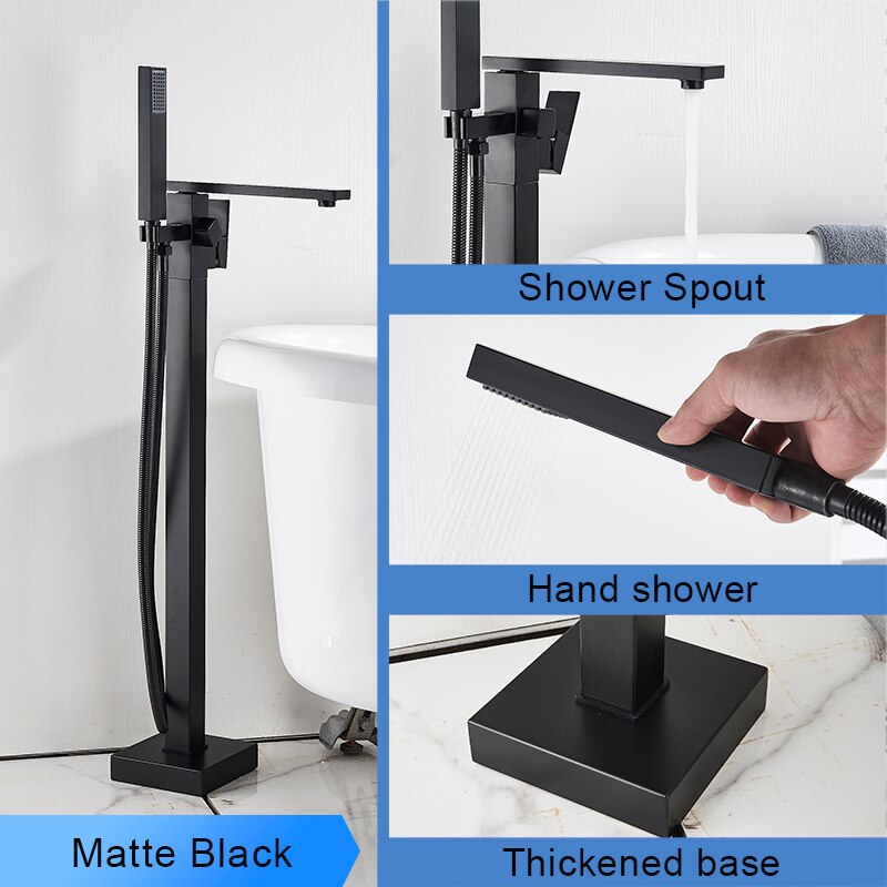 Bathroom Bathtub Faucet Black Flooring Standing Single Handle Cold and Hot Water Mixer Tap Crane Bath Shower Faucets