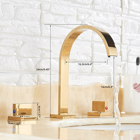 Gold Bathroom Basin Faucet Wash Basin Sink Faucet Dual Handle Basin Taps Deck Mounted Wash Hot and Cold Water Faucet Mixer Tap