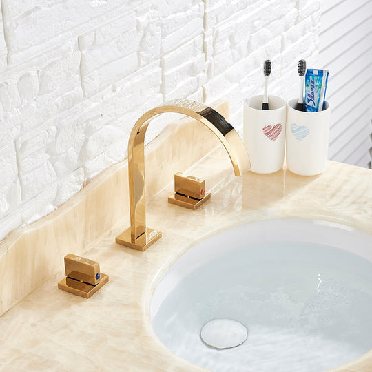 Gold Bathroom Basin Faucet Wash Basin Sink Faucet Dual Handle Basin Taps Deck Mounted Wash Hot and Cold Water Faucet Mixer Tap