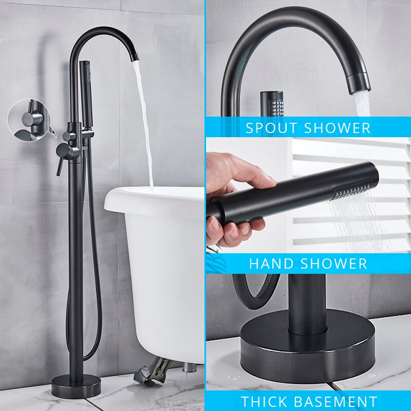 Freestanding Bathtub Faucet Set Floor Standing Bath Mixer Tap Dual Handle Black Bathtub Tap For Bathroom Faucets