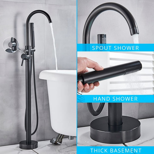 Freestanding Bathtub Faucet Set Floor Standing Bath Mixer Tap Dual Handle Black Bathtub Tap For Bathroom Faucets