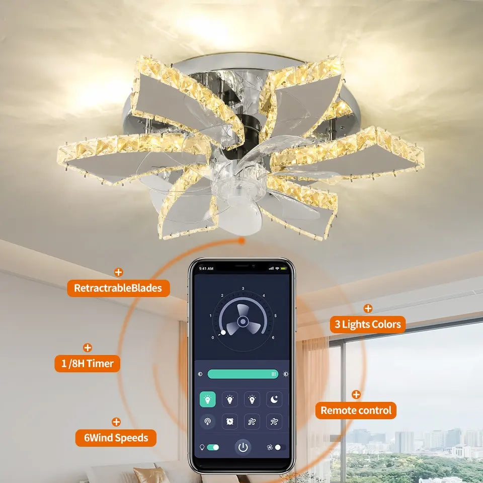 Isabella 7-Blade Smart LED Crystal Ceiling Fan