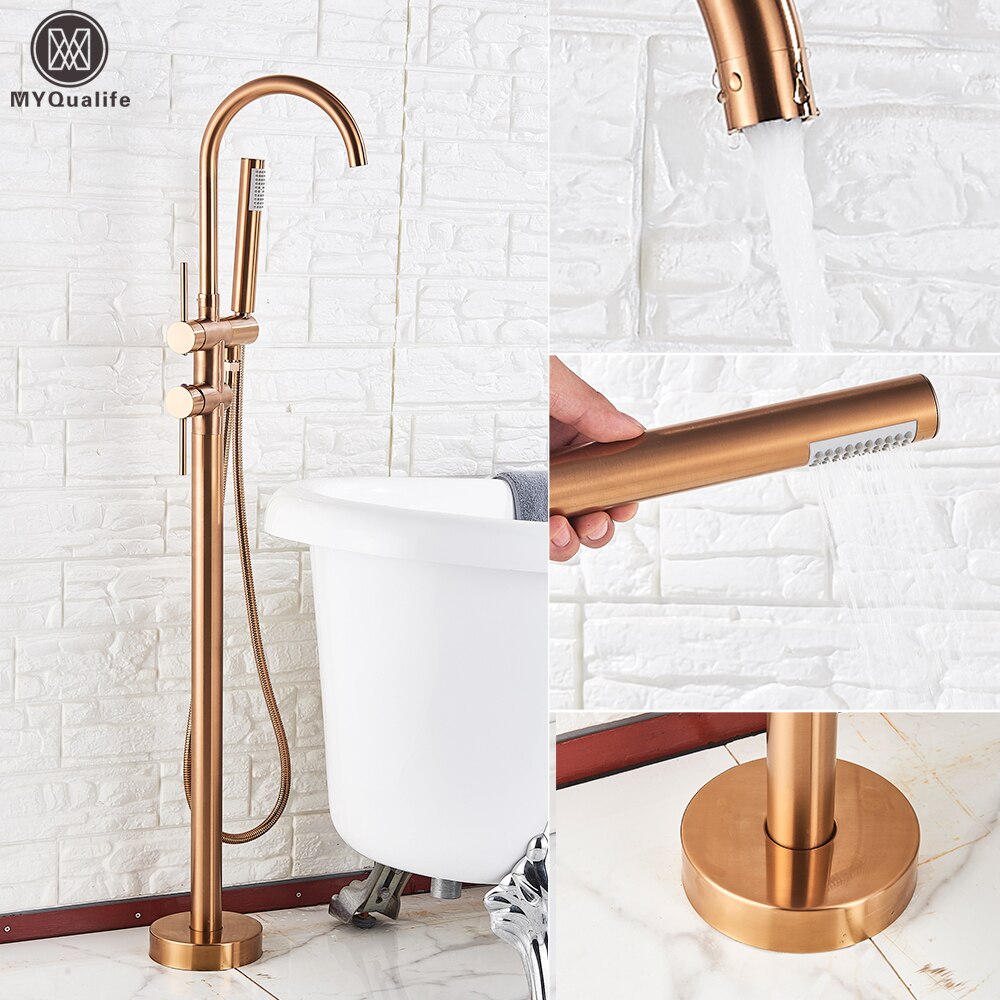 Floor Mounted Chrome Bath Tub Faucet Clawfoot Free Standing Bath Mixer Tap with Handshower Single Lever Bathtub Faucet