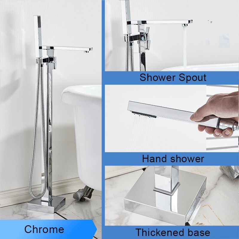 Bathroom Bathtub Faucet Black Flooring Standing Single Handle Cold and Hot Water Mixer Tap Crane Bath Shower Faucets