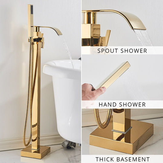 Floor Mounted Bathtub Faucet Set Gold Bath Tub Faucet Hot and Cold Water Shower Bathtub Mixer Tap Waterfall Floor Stand