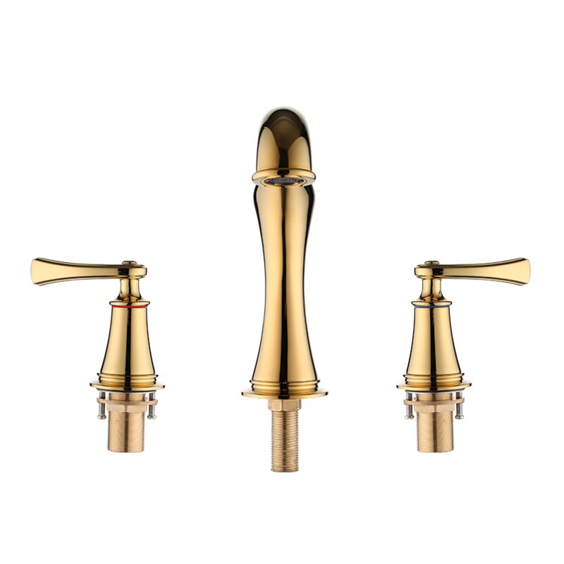 Basin Faucet Widespread American Style Classical Gold Brass Mixer Tap Bathroom Basin Water Sink Mixer Gold Brass