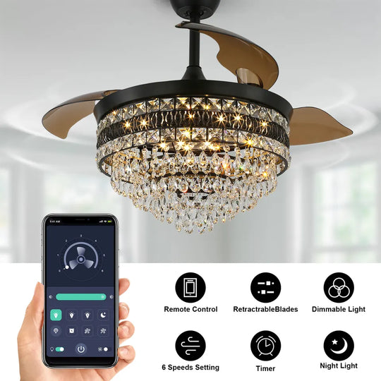 Veronica Fan – Crystal Black Chandelier LED Smart Ceiling Fan