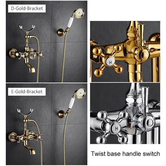 Luxury Crystal Handle Bathtub Gold Brass Faucet with Hand Shower Telephone Type Bath Faucets Sets Mixer Tap Wall Mounted