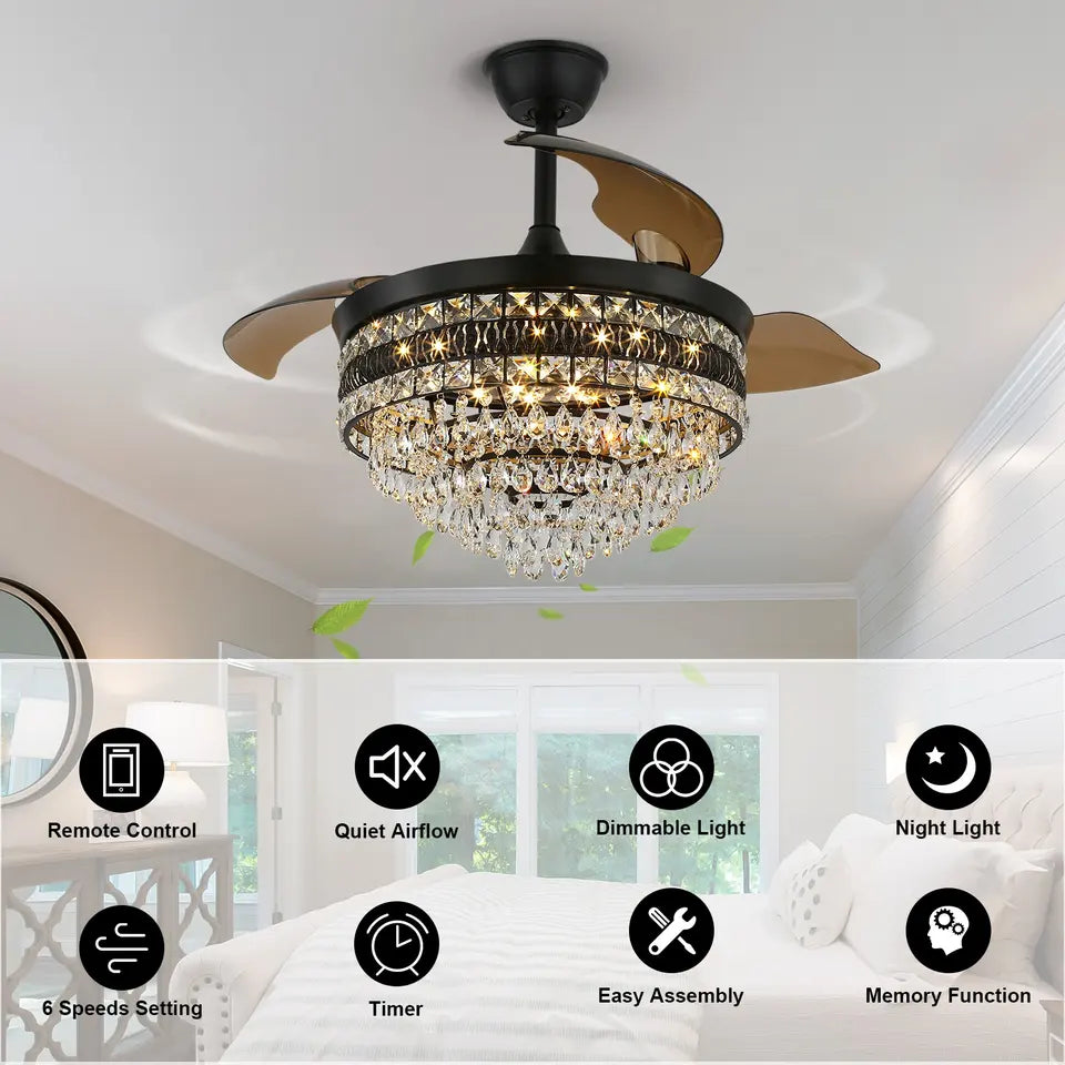 Veronica Fan – Crystal Black Chandelier LED Smart Ceiling Fan