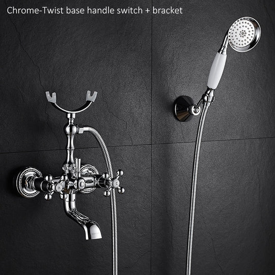 Luxury Crystal Handle Bathtub Gold Brass Faucet with Hand Shower Telephone Type Bath Faucets Sets Mixer Tap Wall Mounted