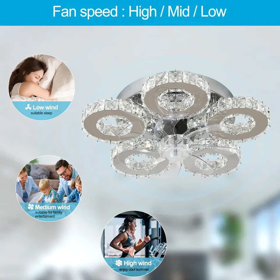 Elara Crystal Nico Ceiling Fan with LED Lights - Stylish & Functional Decor