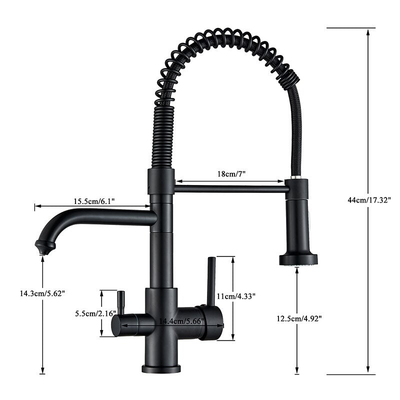 Matte Black Kitchen Filtered Faucet Water Tap Purifier Faucet Dual Sprayer Drinking Water Tap 360 Rotation Purification Mixer