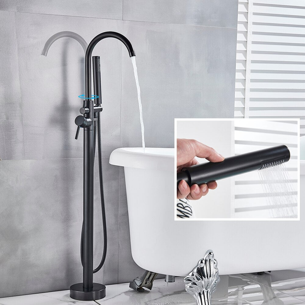 Freestanding Bathtub Faucet Set Floor Standing Bath Mixer Tap Dual Handle Black Bathtub Tap For Bathroom Faucets