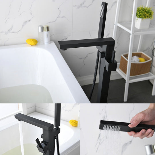 Bathroom Bathtub Faucet Black Flooring Standing Single Handle Cold and Hot Water Mixer Tap Crane Bath Shower Faucets