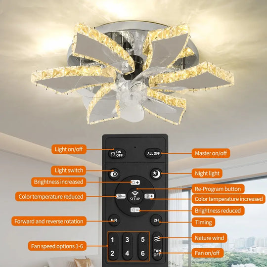 Isabella 7-Blade Smart LED Crystal Ceiling Fan