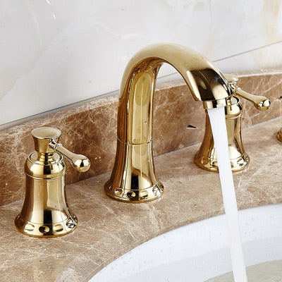 Bathroom gold lavatory Widespread Faucet hot and cold Three Holes sink mixer 8 Inch Sink Faucet Gold Chrome