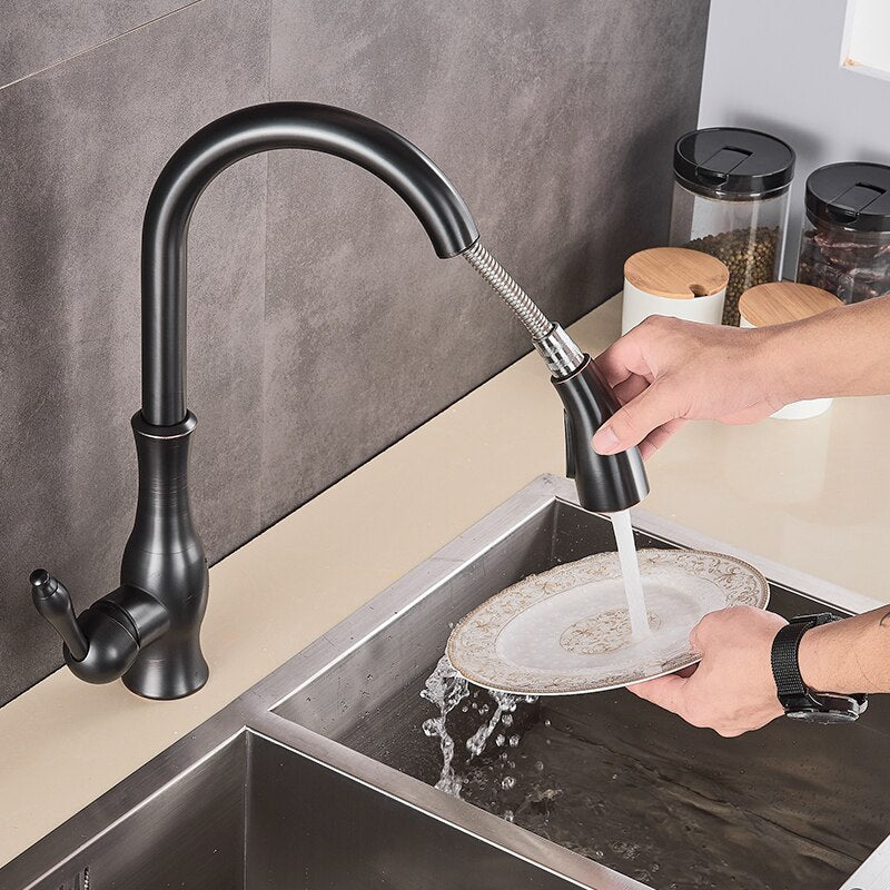 Black Kitchen Faucets Pull Out Kitchen Sink Mixer Tap Single Lever Water Mixer Tap Crane For Kitchen 360 Rotation Mixer