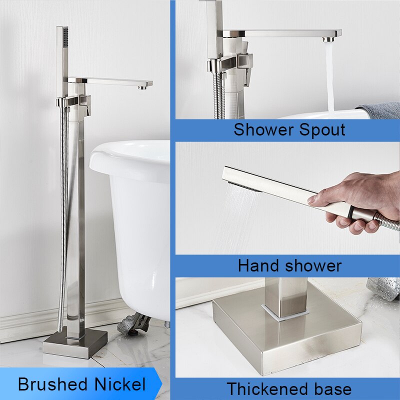 Bathroom Bathtub Faucet Black Flooring Standing Single Handle Cold and Hot Water Mixer Tap Crane Bath Shower Faucets