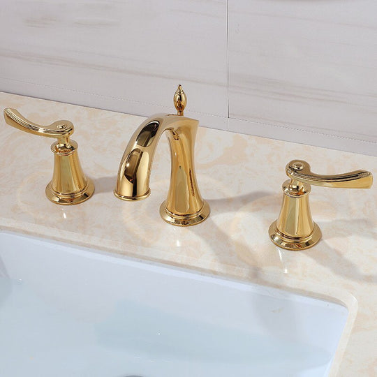 Basin Faucet Widespread American Style Classical Gold Brass Mixer Tap Bathroom Basin Water Sink Mixer Gold Brass