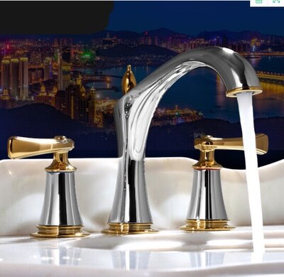 Basin Faucet Widespread American Style Classical Gold Brass Mixer Tap Bathroom Basin Water Sink Mixer Gold Brass