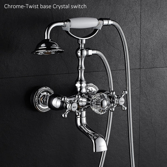 Luxury Crystal Handle Bathtub Gold Brass Faucet with Hand Shower Telephone Type Bath Faucets Sets Mixer Tap Wall Mounted