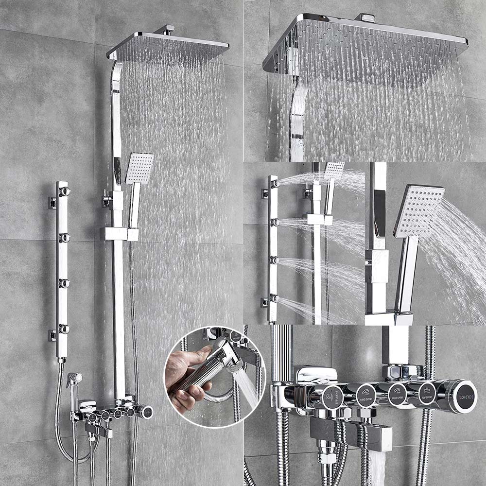 Luxury White Gold Shower Faucet Set 5-Function Switch Wall Mount Rain Shower Head With Hand Shower Bathtub Spout Bidet Tap Mixer