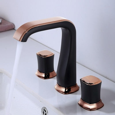 Rose Gold Bathroom Basin Faucets Brass Widespread Sink Mixer Tap Hot & Cold Lavatory Crane 3 Hole White Gold/Black/Chrome