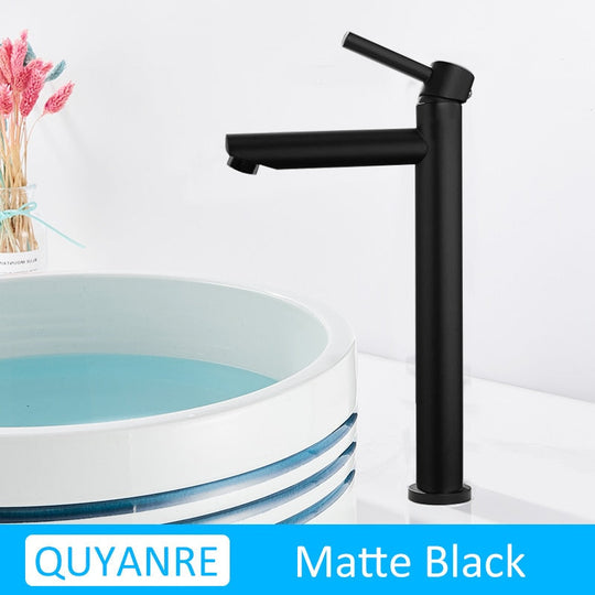 Black Chrome Tall Basin Sink Faucet Slim Bathroom Washbasin Water Mixer Tap Hot Cold Water Basin Crane Tap Bathroom Tap