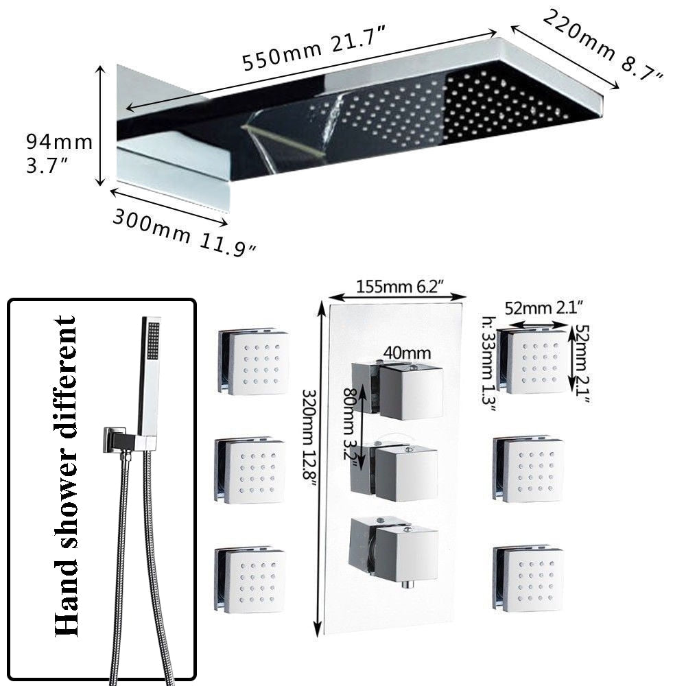 Wall Mount Thermostatic Bathroom Rain Waterfall Shower Faucets Chrome Shower Set Bathtub Shower Mixer Faucet Tap