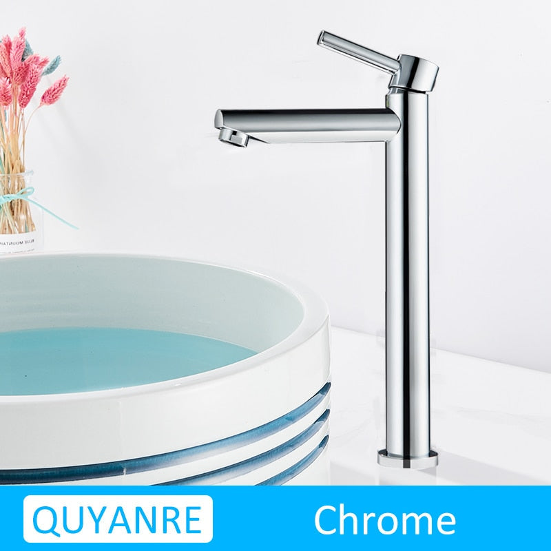 Black Chrome Tall Basin Sink Faucet Slim Bathroom Washbasin Water Mixer Tap Hot Cold Water Basin Crane Tap Bathroom Tap