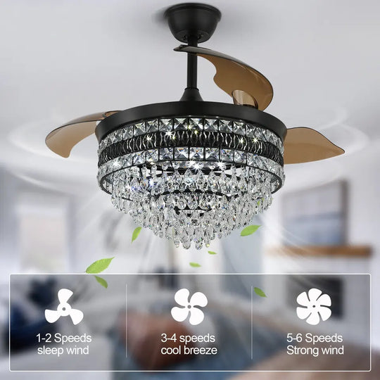 Veronica Fan – Crystal Black Chandelier LED Smart Ceiling Fan