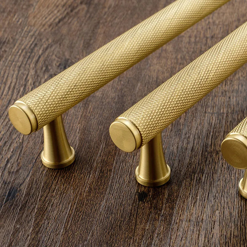Gold Knurled Brass Cabinet Handles – Modern T-Bar Pulls and Knobs for Furniture