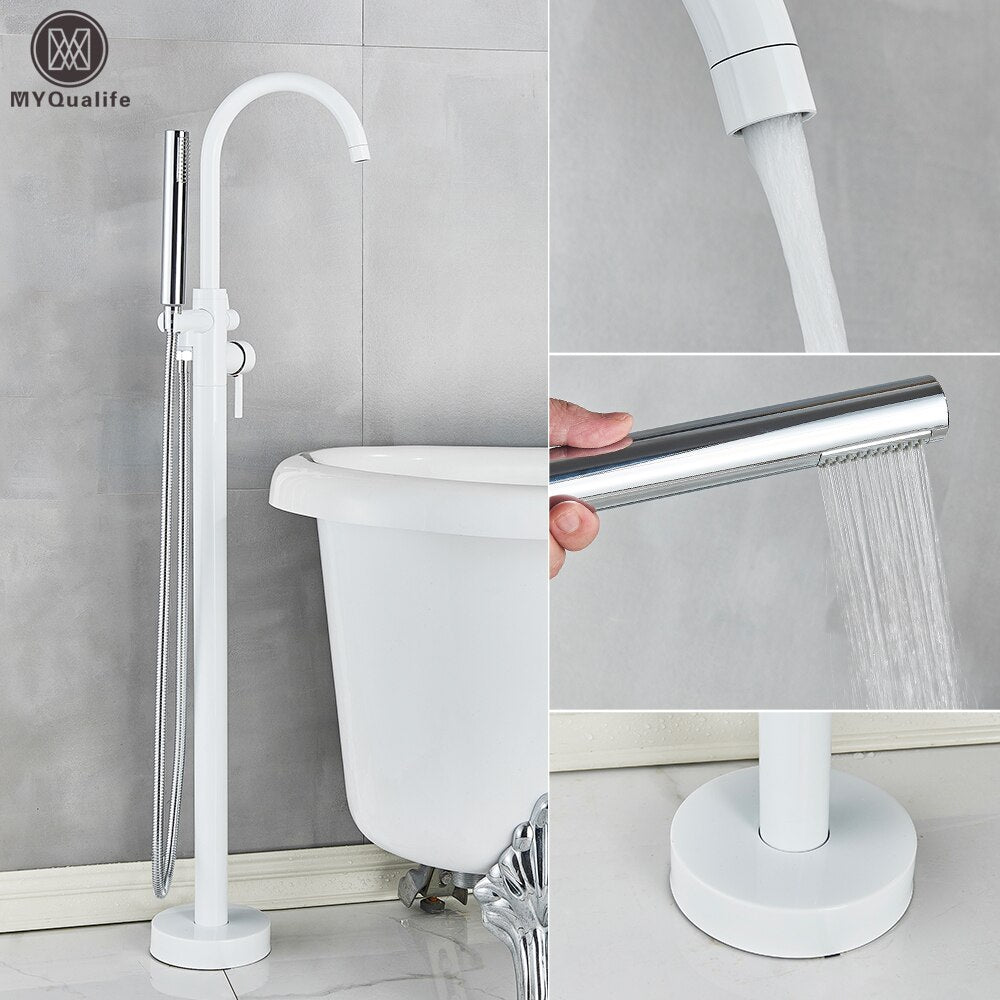 Floor Mounted Chrome Bath Tub Faucet Clawfoot Free Standing Bath Mixer Tap with Handshower Single Lever Bathtub Faucet