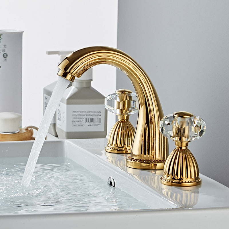 Basin Faucet Antique Bronze Bathroom Sink Faucet 3 Hole Widespread Gold/Black/Chrome Basin Mixer Hot And Cold Water Tap New