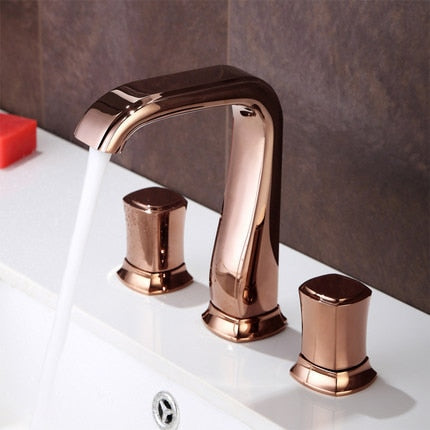 Rose Gold Bathroom Basin Faucets Brass Widespread Sink Mixer Tap Hot & Cold Lavatory Crane 3 Hole White Gold/Black/Chrome