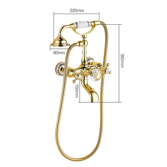 Luxury Crystal Handle Bathtub Gold Brass Faucet with Hand Shower Telephone Type Bath Faucets Sets Mixer Tap Wall Mounted