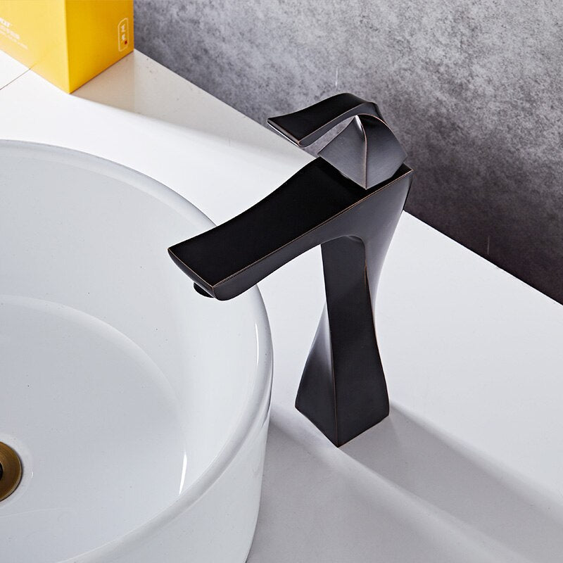 New Design Basin Faucet Black And Chrome Bathroom Sink Faucet Single Handle Basin Taps Deck Wash Hot Cold Mixer Tap Crane