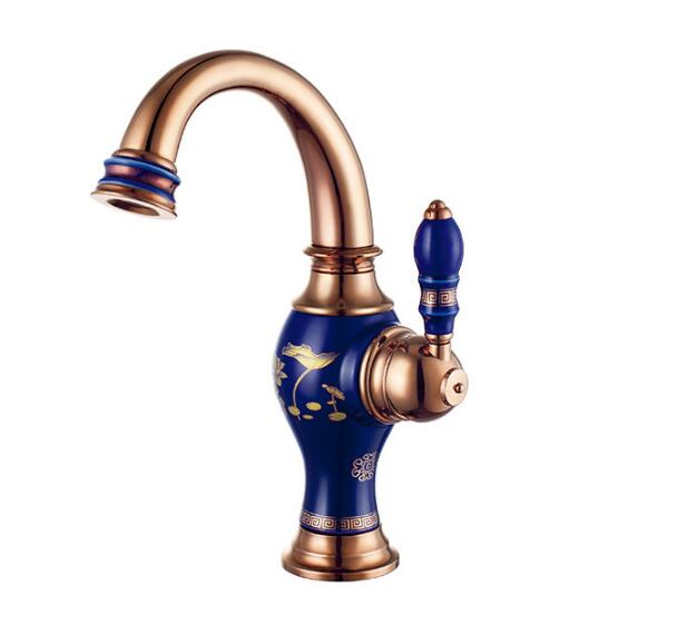 Rose gold brass ceramic and brass basin faucet hot and cold wash kitchen faucet bathroom shower faucet set tap toilet bath mixer