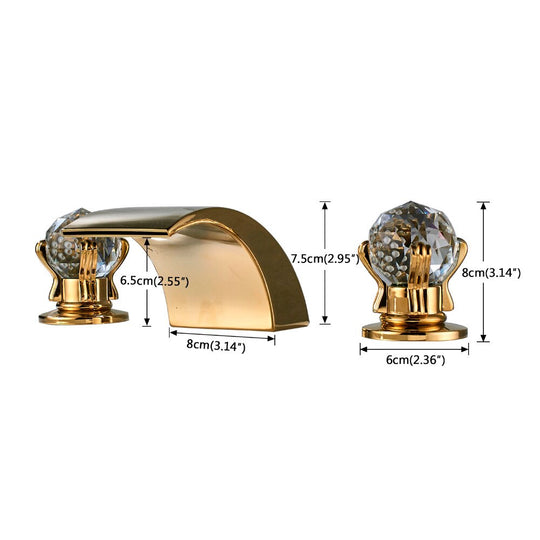 Bathroom Crystal Handle Golden Waterfall Basin Faucet Deck Mount Widespread  Tub Sink Faucet Chrome Basin Hot And Cold Mixer Tap