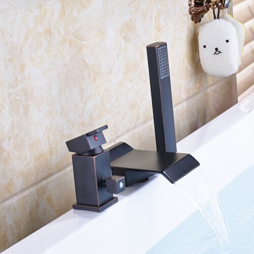 Deck Mounted 3pc Waterfall Bathroom Tub Mixer Faucet Single Lever with Handshower Bathtub Hot and Cold Taps