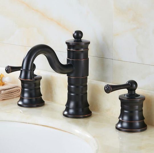 3 pcs Antique Brass Deck Mounted Bathroom Mixer Tap Bath Basin Sink Vanity Faucet Water Tap Bath Faucets