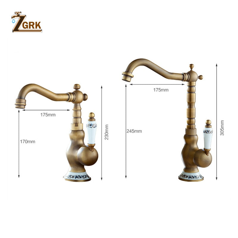 Antique Brass Faucet Bathroom Single Handle Bathroom Sink Mixer Taps Hot and Cold Water Rotatable Faucet For Basin Deck Mounted