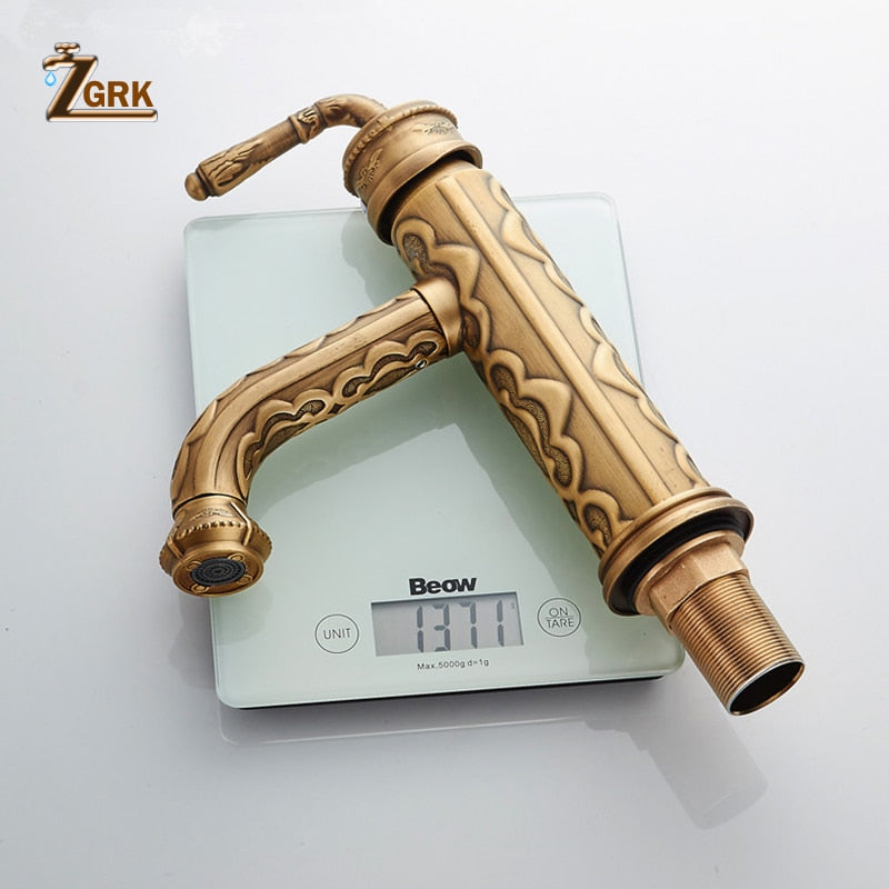 Basin Faucets Solid Brass Vintage Antique Bathroom Faucet Single Handle 360 Degree Swivel Spout Hot Cold Water Basin Mixer Tap