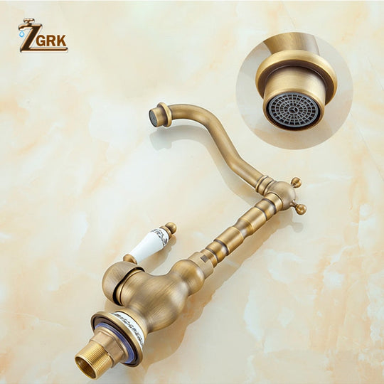 Antique Brass Faucet Bathroom Single Handle Bathroom Sink Mixer Taps Hot and Cold Water Rotatable Faucet For Basin Deck Mounted