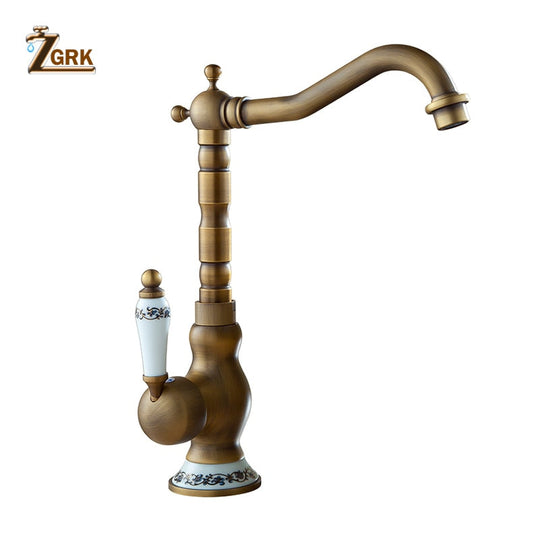 Antique Brass Faucet Bathroom Single Handle Bathroom Sink Mixer Taps Hot and Cold Water Rotatable Faucet For Basin Deck Mounted