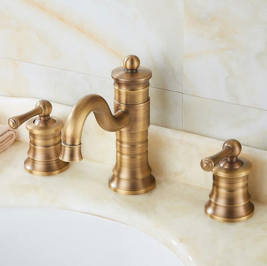 3 pcs Antique Brass Deck Mounted Bathroom Mixer Tap Bath Basin Sink Vanity Faucet Water Tap Bath Faucets