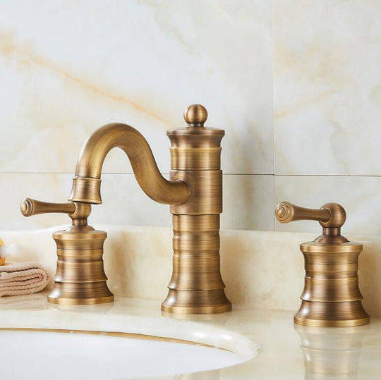 3 pcs Antique Brass Deck Mounted Bathroom Mixer Tap Bath Basin Sink Vanity Faucet Water Tap Bath Faucets