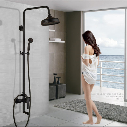 8 "Rain Shower Faucet Bathroom Shower Faucet Set Wall Mounted Mixer With Hand Sprayer 3-Model Switch Hot & Cold Water