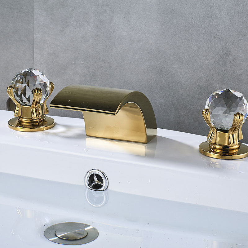 Bathroom Crystal Handle Golden Waterfall Basin Faucet Deck Mount Widespread  Tub Sink Faucet Chrome Basin Hot And Cold Mixer Tap